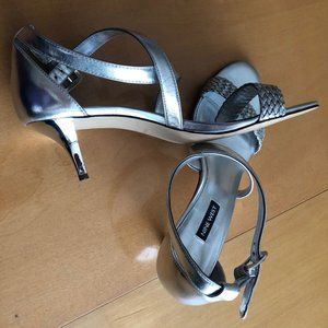 Glamorous strappy silver dressy sandals